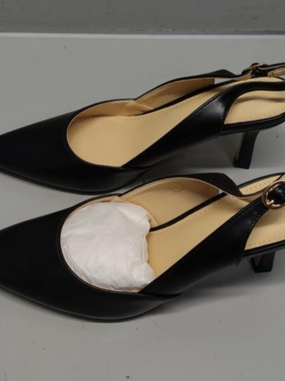 Black Women's Slingback Kitten Heels Closed Pointed Toe Backless Wedding Party - Picture 7 of 7